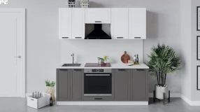Кухонный гарнитур «Лорас» длиной 200 см со шкафом НБ (Белый/Холст белый/Холст вулкан)